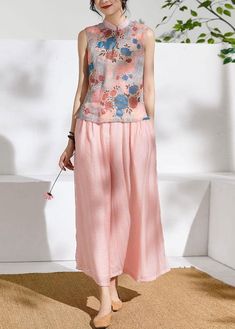 Summer new style elastic waist pink temperament wide-leg pants - SooLinen Linen Maxi Dress, Cuffed Pants, Pantalon Large, Linen Dresses, New Style, Linen Fabric, Dress Making, Wide Leg Pants, Maxi Skirt