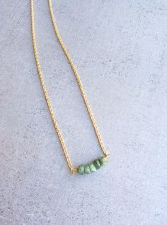 Try w/ watermelon tourmaline and that vintage gold chain? Emerald green gemstone necklace gold chain simple by lunahoo Green Gemstone Necklace, Bead Necklaces, St Patrick's Day Gifts, May Birthstone, Bride Gowns, Watermelon Tourmaline, Necklace Dainty, Green Gemstones, Emerald Gemstone