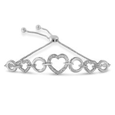 Stay on trend with this alluring chain bracelet. It is crafted of sterling silver and features interlocking heart and infinity accents that are adorned with sparkling round cut diamonds. This modern bracelet makes a perfect Valentine's Day gift, or as a unique twist on a promise ring; it's a classic romantic surprise she'll want to show off every day! It comes with a bolo clasp that allows you to adjust the chain of a bracelet according to your wrist. Bracelet features secure slider and can adju Heart And Infinity, Bolo Bracelet, Modern Bracelets, Luxe Jewelry, Tennis Bracelet Diamond, Diamond Bracelets, Sterling Silver Heart, Sparkle Diamonds, Tennis Bracelet