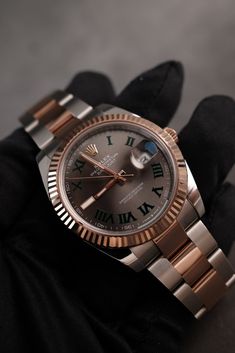 Released in 1945, the Datejust is Rolex’s longest standing collection and was created to commemorate the company's 40th anniversary. Unlike other Rolex watches, the Datejust was not designed for a specific activity or environment and simply exists as a smart, reliable timepiece. Pioneering for its time, the Datejust was the first self-winding watch to feature a date display window and also the first Rolex watch to use the Jubilee bracelet design. Combined with the tried and true Oyster case, the Watches And Jewelry, Rolex Women, Dream Watches, Rolex Watch, Bracelet Design, Watch Companies, Tried And True, 40th Anniversary, Watch Model