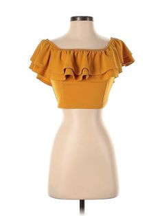 Nylon Apparel Short Sleeve Top Size: Small Yellow Tops - used. No Fabric Content, Ruffles, | Nylon Apparel Short Sleeve Top Yellow Ruffles Tops - Used - Size Small Luxury Yellow Short Sleeve Tops, Cheap Yellow Semi-stitched Blouse Piece, Frill Tops, Yellow Top, Yellow Shorts, Ruffle Top, No Frills, Ruffles, Short Sleeves Tops