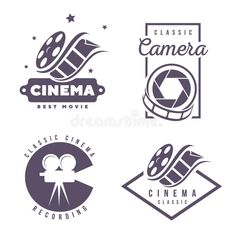 four logos for the film studio or movie house, with an image of a camera