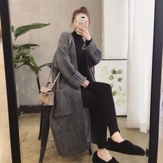 Casual Knitted Long Cardigan Sweater – Tomscloth Grunge Coquette Aesthetic, Cardigan Women Winter, Long Knitted Cardigan, Black Knitted Vest, Long Sweater Coat, Grunge Coquette, Long Cardigan Sweater, Knit Coat, Elegant Sweater