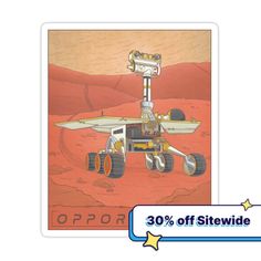 a card with an image of a mars rover on it's side and the caption reads, 30 % off site