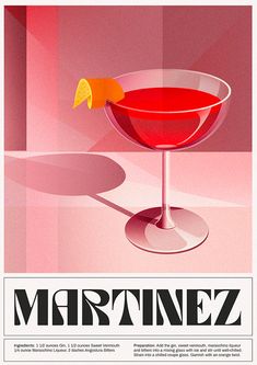 an advertisement for martini with a red drink in a coupe glass and a lemon wedge on the rim