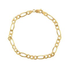 "Crafted from 10k gold, this figaro chain bracelet adds sophisticated style to any ensemble. Crafted from 10k gold, this figaro chain bracelet adds sophisticated style to any ensemble. Clasp: lobster claw Metal: 10k gold Finish: polished Packaging: boxed Please note, due to the high value of this item, a signature may be required upon delivery. Size: 8.5"". Color: Yellow. Gender: male. Age Group: adult. Material: 10 Kt Gold." Formal Figaro Chain Link Bracelet, Formal Figaro Chain Bracelet With Oval Link, Formal Gold Figaro Chain Bracelet, 14k Gold Cuban Link Figaro Chain Bracelet, Classic Gold Bracelet With Figaro Oval Link, Classic Gold Bracelet With Figaro Chain, Classic Gold Bracelet With Figaro Chain And Oval Links, 14k Gold Cuban Link Bracelet With Figaro Chain, Classic Gold Figaro Chain Bracelet