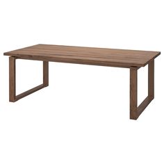 a wooden table with metal legs on a white background