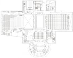 an architectural drawing shows the floor plan for a building with multiple floors and two levels