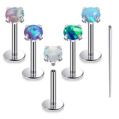 PRICES MAY VARY. 【Order includes】: 5PCS 16G ASTM F136 Titanium internally threaded Flat Back Earring Opal Lip Rings, You Can Mix and Match Freely, 1PC Titanium Piercing Taper, can be easily screwed in and off. 【Perfect size】：Gauge:16G(1.2MM), Length：8MM， Top Opal size：3MM, Piercing taper bar length:28MM with thin pin 4.7MM, Color:Silver. 【Wearable on】：Body piercing jewelry can be used as Lip rings, Lip studs, Lip piercing jewelry, Snake Bite Piercing Jewelry, Medusa piercing jewelry, Monroe lip Medusa Piercing Jewelry, Studs Piercing, Snake Bite Piercing, Titanium Piercing, Medusa Snake, Lip Piercing Jewelry, Lip Rings, Snake Bite, Labret Jewelry