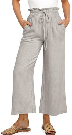 PRICES MAY VARY. Casual Linen Pants - US SIZE: S=US(4-6), M=US(8-10), L=US(12-14), XL=US(16-18), XXL=US(20-22), our palazzo pants feature a drawstring, elastic high waist, and relaxed style to flatter all body types. Occasion - This wide leg capri trousers suit for vacation, beach, travel, work, outdoor activity, home and lounge wear. They are so light weight,flowy,comy and stylish looking for any occasion. Featurs - Linen material, slouchy style, elastic draswtring hig wasited, 2 Side deep pock Womens Flowy Pants, Womens Linen Pants, Linen Pants Summer, Women Pants Size Chart, Summer Linen Pants, Casual Linen Pants, Cozy Pants, Flattering Pants, Capri Trousers