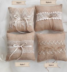 four burlocked pillows with lace and bows on them, labeled style 6