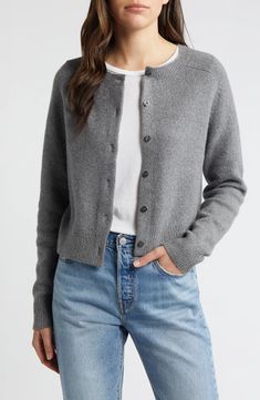 Treasure & Bond Crewneck Cotton Blend Cardigan | Nordstrom Grey Cardigan Outfit, Outfits With Grey Cardigan, Cardigan Sweaters, Cardigan Outfits, Grey Cardigan, Oversized Cardigan, Cardigan Sweaters For Women, Casual Winter Outfits, Winter Casual