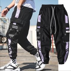 Sizes: S-3xl Black Cargo Pocket Joggers For Streetwear, Black Urban Joggers With Cargo Pockets, Baggy Black Joggers With Side Pockets, Black Cotton Techwear Joggers, Black Urban Joggers For Streetwear, Black Joggers With Pockets For Streetwear, Baggy Black Joggers With Cargo Pockets, Casual Black Cargo Pants For Sports, White Hip Hop Cargo Pants For Streetwear