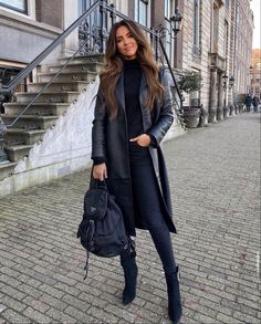 High Value Woman, Woman Style, Appreciation Post, Famous Models, Office Wear, Black Outfit, Rebecca Minkoff Hobo, Work Outfit, Duster Coat