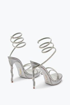 Margot Silver Platform Sandal 120 Platforms in Silver for Women | Rene Caovilla® Luxury Silver Sandals With Rhinestones, Designer Embellished Silver Sandals, Designer Silver Embellished Sandals, Luxury Silver High Heel Sandals, Luxury Silver Sandals For Party, Luxury Embellished Silver Heels, Luxury Silver Embellished Heels, Luxury Silver Ankle Strap Sandals, Silver Sandals With Heel Loop For Gala