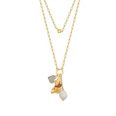 Embrace the enchanting world of Disney with this stunning Winnie the Pooh necklace, a treasure that captures the essence of one of the most beloved characters. This piece features:

- Material: 18K gold-plated
- Stones: Cubic zirconia
- Additional charm: Freshwater pearl and Winnie the Pooh
- Chain length: 18 inches
- Color: Gold
- Gender: Female
- Age Group: Adult

Crafted with precision, the heart-shaped pendant is beautifully adorned with sparkling cubic zirconia and a delicate freshwater pea Disney Necklace, World Of Disney, Disney Winnie The Pooh, Christmas List, Chain Length, Winnie The Pooh, Gender Female, Fresh Water, Charm Necklace