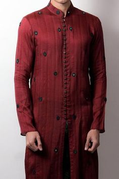 Shop for Jubinav Chadha Maroon Raw Silk Brij Hand Embroidered Kurta for Men Online at Aza Fashions Kurta For Men, Kurta Men, French Knots, Embroidered Silk, Raw Silk, Aza Fashion, Hand Embroidered, Chef's Jackets, Casual Button Down Shirt