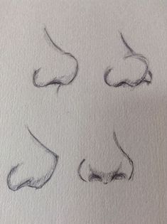 four different angles of the nose drawn in graphite on white paper with black marker