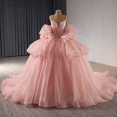 Pink Quinceañera Dress Beaded Crystals Detachable Sleeves Ball Gown Pink Princess Sweet 16, Princess Sweet 16, Fairytale Wedding Gown, Xv Dresses, Beaded Corset, Quinceañera Dresses, Regal Style, Tulle Train, Plus Size Evening Gown