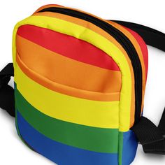 Get ready to sling this Rainbow Crossbody Bag wherever you go! Its sturdy design and adjustable straps make it perfect for everyday use, hiking, and festivals. Plus, with two spacious pockets, you'll have room for all your essentials. Talk about stylish and practical! 100% polyester Fabric weight: 9.91 oz./yd.² (336 g/m²) Bag size: 5.7″ × 7.7″ × 2″ (14.5 cm × 19.5 cm × 5 cm) Water-resistant and durable Sturdy fabric with a fusible backing to add firmness Outside and inside pockets Adjustable strap Two-way zipper This product is made especially for you as soon as you place an order, which is why it takes us a bit longer to deliver it to you. Making products on demand instead of in bulk helps reduce overproduction, so thank you for making thoughtful purchasing decisions! Talk About, Inside Pocket, Fabric Weights, Polyester Fabric, Adjustable Straps, Crossbody Bag, Water Resistant, Hiking, Rainbow