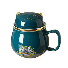 PRICES MAY VARY. Items:Ceramic Cute Cat Tea Mug with Strainer(Green) Design:Chinese Royal Artwork Printing Size:4.92'X3.93"X4.25' Capacity:10OZ Workmanship:Gold Painting by Hand Material:High White Porcelain  PERFECT DESIGN:Cute cat Lid with gold painted be Infuser holder,Gold edge painted infuser,graceful handle for heat protection, Chinese Royal artwork decorate your life with colorful cups,cat lover gifts for women.EASY TO USE: Cat lid to keep the tea hot while steeps, a wide-mouth, built-in Royal Artwork, Colorful Cups, Gold Painting, Coffee Milk, Tea Strainer, Green Gifts, Painting Edges, Wide Mouth, Green Design