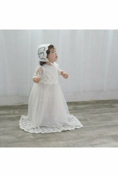 Star Lace Baby Girl Christening Gown with Bonnet