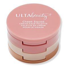 Cheek Squad Cream Face Trio - CHEEK SQUAD POP OF PETALBenefitsLightweight, dewy finishCreamy texture melts into skinLayers without disrupting products underneathOne-swipe blendable and buildable coverageThree tier stackable compact palette with blush, bronzer and highlighter for a complete lookFeaturesProudly cruelty free with clean ingredientsKey IngredientsBisabolol helps sootheShea butter helps condition and nourish the skinSunflower oil and vitamin E are rich in Omega 6 acids to help soften Makeup Ulta, Ulta Beauty Makeup, Rose Gold Makeup, Highlighter Set, Budget Beauty, Cream Face, Blush Highlighter, Highlighter Palette, Beauty Cream