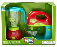 the play kitchen set includes a blender, mixer and cup with matching accessories in its box