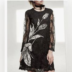 Questions? Leave A Comment Below! New With Tags Armpit To Armpit 19 Inches Bust 38 Inches Length Of The Dress 36 Inches Shoulder To Shoulder 15 Inches Sheer Long Sleeve, Shift Dress, Black Lace, The Dress, Colorful Dresses, Long Sleeve Dress, Womens Dresses, Tags, Lace