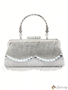 BirdinBag - Bolsa de fantasía decorada con brillantes: ideal para bodas, bailes de graduación y fiestas Rhinestone Bags For Banquet, Rhinestone Embellished Bags For Banquet, Embellished Clutch Bags For Prom, Glamorous Handheld Evening Bag With Rhinestones, Embellished Clutch For Banquet, Silver Bag With Rhinestone Fringe For Events, Silver Bags With Rhinestone Fringe For Events, Rhinestone Clutch For Prom, Silver Bags With Rhinestone Fringe For Formal Occasions