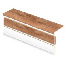 a white and brown wooden shelf with two sides