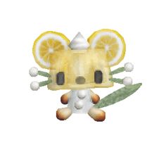 the pixel art is made to look like an animal with lemon slices on it's head