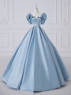 Enchanted Sky Blue Satin Ball Gown Dress Satin Long, Gold Prom Dresses Long, Blue Long Prom Dress, Satin Long Prom Dress, Princess Clothes, Prom Dress Blue, Blue Ball Gown, Dress Quinceanera, Mermaid Prom Dresses Lace