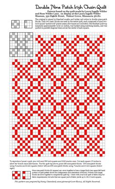 a red and white checkered quilt pattern with the words double nine patch - in - each