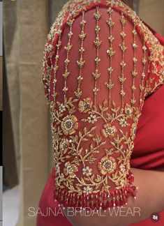 Blouse Design Bride, Blause Desine Latest Hand Work, Full Hand Net Blouse Designs, Blouse Design For Marriage, Latest Trendy Aari Work Blouse Design, Pelli Blouse Maggam Work, Bride Maggam Work Blouses, Blouse Design For Engagement, Heavy Bridal Aari Work Blouse Design