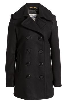 This picture-of-polish peacoat is crafted in a double-breasted silhouette from warm woolly fibers. Notched collar Lined 80% wool, 20% nylon Dry clean Made in the USA of imported fabric Chic Wool Pea Coat With Double-breasted Buttons, Chic Wool Double-breasted Pea Coat, Chic Wool Pea Coat With Double-breasted Button Fastening, Winter Workwear Double-breasted Peacoat, Wool Pea Coat For Winter, Double-breasted Winter Workwear Peacoat, Tailored Winter Double-breasted Pea Coat, Double-breasted Peacoat For Winter Workwear, Tailored Double-breasted Pea Coat For Winter