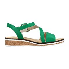 Rieker Green Women's Sandals Rieker Green Women's Sandals Stay stylish and comfortable with these Rieker Green Women's Sandals. Crafted from high-quality faux leather, these sandals feature a flat heel for added stability. The narrow (E) width ensures a secure fit, making them perfect for all-day wear. Easy to clean, simply remove dust and dirt with a soft shoe brush or a damp cloth.   Product Details:    Color: Green  Heel Height: 3.5 cm  Heel Type: Flat  Shoe Width: Narrow (E)  Material: Faux Leather  Lining Material: Synthetic  Sole: PU Sole Sandals Comfortable, Shoe Brushes, Green Heels, Flat Shoe, Soft Shoes, Comfortable Flats, Heel Type, Artificial Leather, Women's Sandals