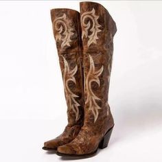 Bota Country, Rider Boots, Knee High Heels, Embroidered Boots, Spring Boots, Zipper Heels, Chunky Heels Boots, Thick Heel, Shoe Fits