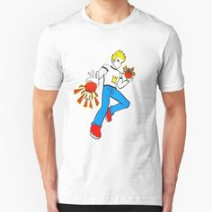 a man with flowers in his hand and sunflowers on his chest unisex t - shirt