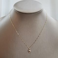 Helen Wang Jewelry Necklace handmade with a Solid 14K Puffed Gold Heart and a delicate Krinkle Chain. Hammered Sterling Silver, Charm Necklaces, Simple Necklace, Gold Heart, Gold Filled Chain, Necklace Handmade, Heart Of Gold, Jewelry Necklace, Handmade Necklaces