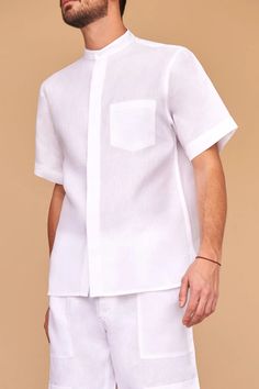 Fácil Blanco | Bady Shirt Modern White Summer Shirt, White Linen Shirt For Daywear, Formal Short Sleeve Linen Top, Modern White Linen Shirt, Formal Short Sleeve Linen Shirt, White Linen Formal Shirt, Formal White Linen Shirt, White Linen Top For Formal Occasions, Linen For Men