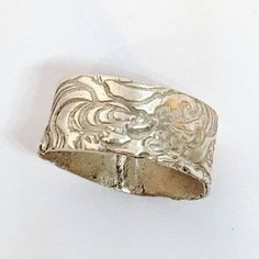 Handcrafted Sterling Silver Wide Band with Wave Texture Ring | Etsy Unique Etched Jewelry For Anniversary, Artisan Etched Ring Jewelry, Hand Cast Wide Band Jewelry Gift, Adjustable Etched Wide Band Jewelry, Soldered Sterling Silver Rings, Adjustable Wide Band Etched Jewelry, Contemporary Jewelry Rings, Wide Wedding Rings, Wave Texture