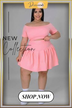 Women Solid Off Shoulder Short Sleeve Crop Tops Pleated A-line Mini Skirts Summer 2 Piece Sets Casual Solid Two-piece Skirt, Pink Two-piece Mini Skirt, Mini Skirt Summer, Skirts Summer, 2 Piece Sets, A Line Mini Skirt, Short Sleeve Cropped Top, Two Piece Dress, Piece Dress