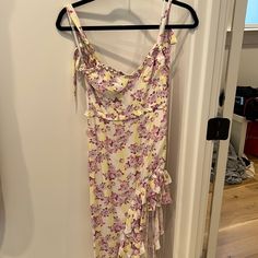 Nwt. Backless & Hi-Low Yellow Summer Midi Dress For Date Night, Yellow Ruffle Midi Dress For Date Night, Yellow Ruffled Midi Dress For Date Night, Yellow Floral Print Dress For Date Night, Yellow Floral Mini Dress For Date Night, For Love And Lemons Dress, Love And Lemons Dress, Cream Yellow, Lemon Dress