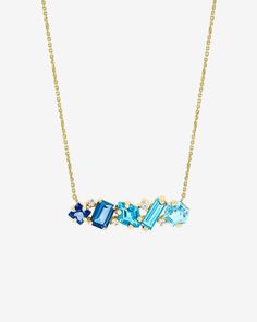 Kalan By Suzanne Kalan Nadima Blend Blue Ombre Bar Pendant in 14k yellow gold Modern Blue Diamond Necklace, Light Blue Ombre, Bar Pendant, Jewelry Tray, Swiss Blue Topaz, Baguette Cut, Blue Ombre, White Diamonds, Bergdorf Goodman