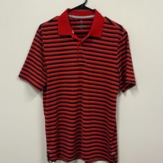 Brand: Adidas Color: Red, Black Size: Small Condition: Never Worn Adidas Casual Short Sleeve Polo Shirt, Adidas Cotton Golf Tops, Fitted Red Polo Shirt For Sports, Sporty Red Collared Polo Shirt, Red Collared Polo Shirt For Sports, Red Collared Sports Top, Red Short Sleeve Top For Golf, Red Fitted Adidas Top, Fitted Red Adidas Top