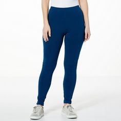 Rhonda Shear Flat Front Legging  Everyone needs a reliable legging in their clothing arsenal. These flat front cotton stretch leggings are the perfect base for any kind of outfit. Versatile Blue Stretchable Leggings, Blue Elastane Jeggings, Full Length Stretch Cotton Leggings, Blue Elastane Leggings For Loungewear, Casual Blue Comfort Stretch Leggings, Basic Stretch Cotton Leggings, Casual Comfort Stretch Elastane Tights, Casual Footless Elastane Tights, Blue Full-length Comfort Stretch Leggings