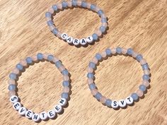 Kpop group Seventeen/SVT Carat fandom beaded bracelet ~Ships in 1-3 days ~Stretchy ~No clasp ~Waterproof These bracelets are made with quality beads and strong stretchy cord. You simply stretch the bracelet over your hand/fist to get it on, no struggling to do up a clasp.  We carry sizes 6-8 but can do custom sizes at no additional charge, just message us! To get get the perfect fit, measure your wrist. Take a piece of string and wrap it around your wrist. Measure the piece of string on a ruler. Svt Bracelets Ideas, Svt Bracelets, Affordable Friendship Name Bracelet With Kpop Style, Seventeen Beads Bracelet, Joshua Seventeen Beads Bracelet, Seventeen Inspired Beaded Bracelet, Seventeen Bracelet, White Kpop Name Bracelet As Gift, Pop Beads