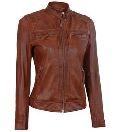 Quilted Leather Jacket For Women
This cognac jacket for women is perfect for any occasion. Whether you're running errands or going out for a night on the town, this quilted jacket will keep you warm and stylish. Made of genuine leather, is both durable and stylish. It features a quilted design with a zip closure and four outer pockets. Winter Cognac Fitted Leather Jacket, Fitted Brown Quilted Outerwear, Peplum Leather Jacket, Asymmetrical Leather Jacket, Racer Leather Jacket, Quilted Leather Jacket, Clubwear Tops, Brown Leather Jacket Men, Leather Jacket For Women