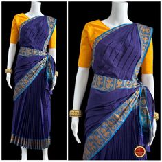 Classical Dance Jewelry Blue Paithani Silk Pre-draped Saree With Traditional Drape, Traditional Blue Pre-draped Saree For Navratri, Blue Art Silk Pre-draped Saree With Traditional Patterns, Traditional Blue Handloom Pre-draped Saree, Traditional Purple Cotton Silk Pre-draped Saree, Blue Pre-draped Saree With Unstitched Blouse For Puja, Blue Cotton Silk Lehenga With Pallu, Traditional Yellow Fitted Pre-draped Saree, Yellow Fitted Traditional Pre-draped Saree